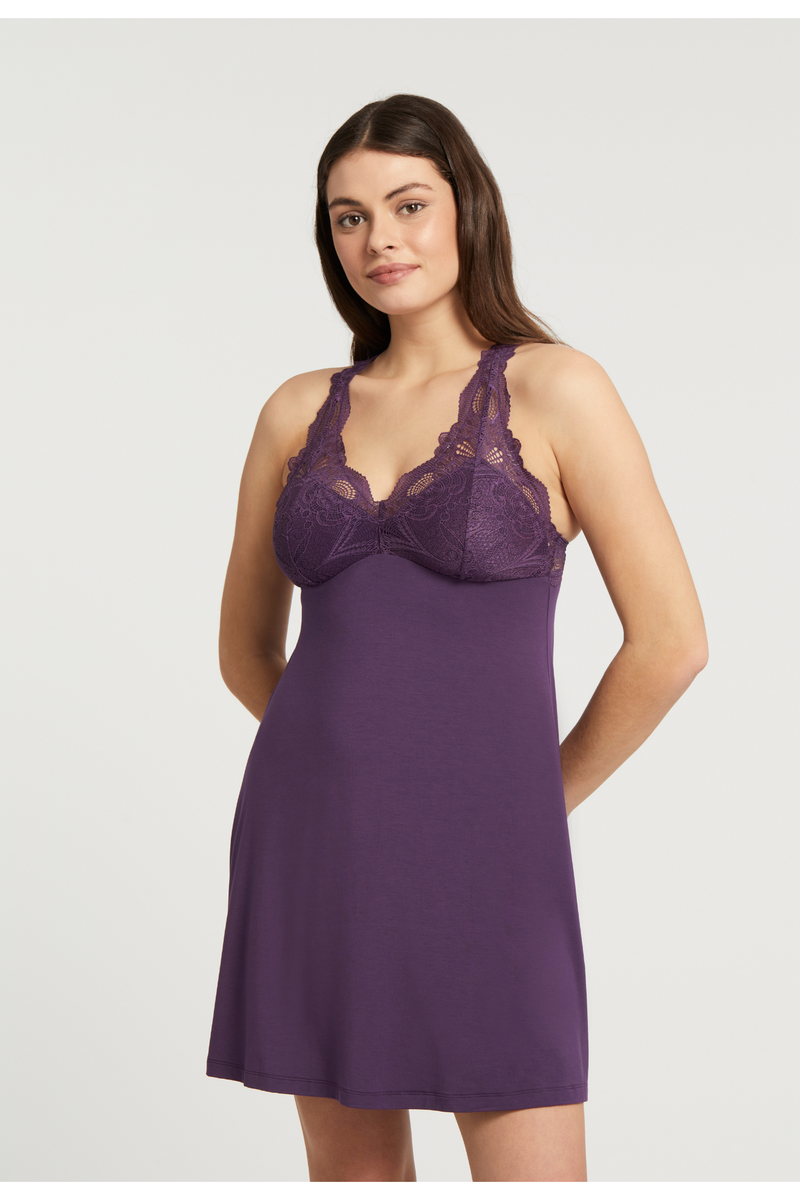 Fleur't Belle Epoque Lace T-Back Chemise - Style 630, front, pinot