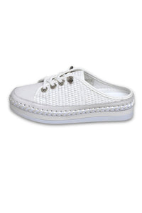 Outside view of Bernie Mev TW Jive Weave Slide in white