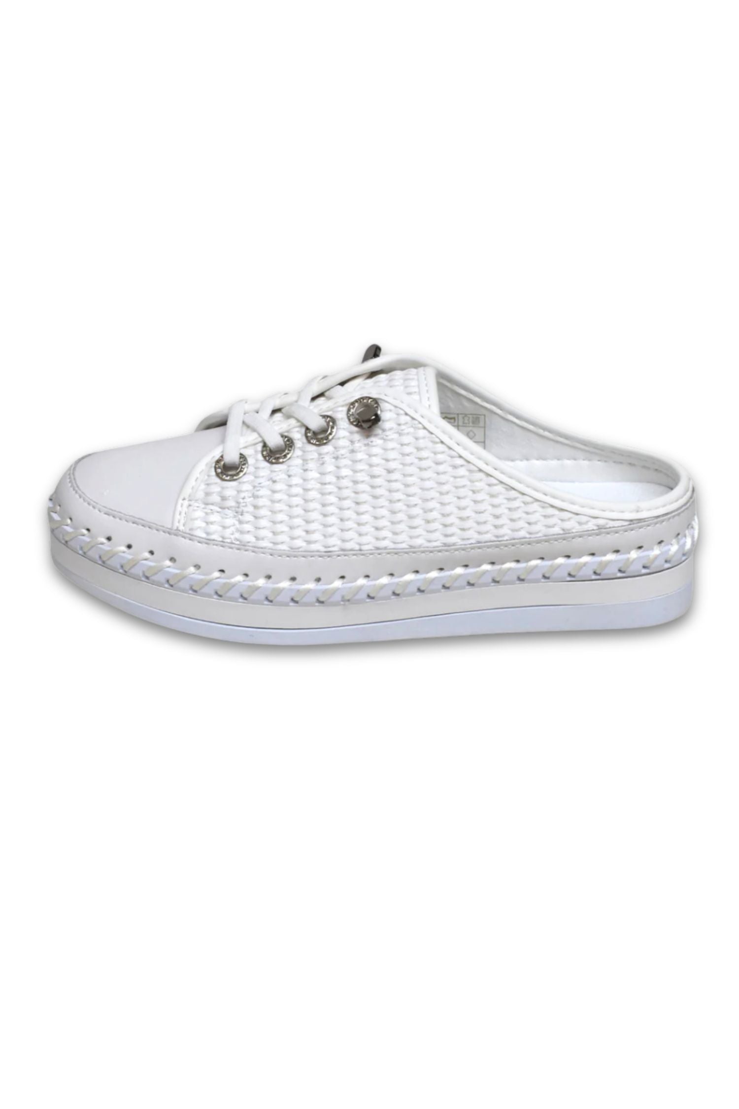 Outside view of Bernie Mev TW Jive Weave Slide in white