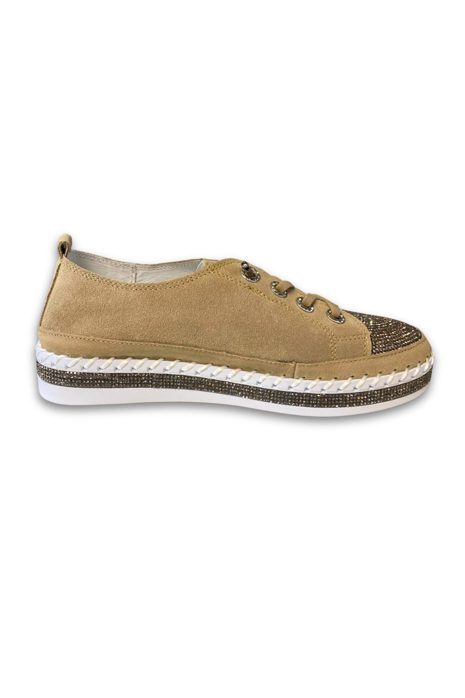 Inside view of Bernie Mev TW Jodie Sneaker in taupe