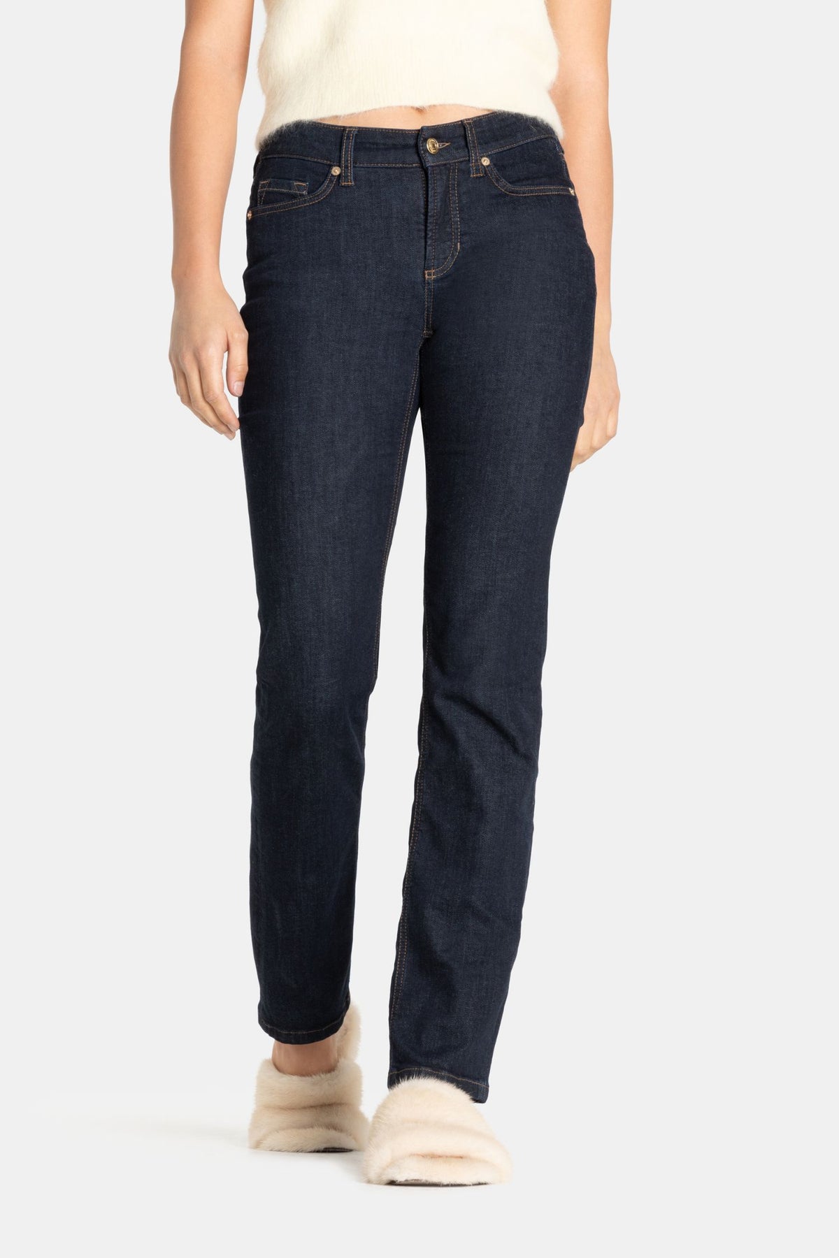 Front view of Cambio Piper Slim Fit Long Jeans - Style 0039A17J modern rinse