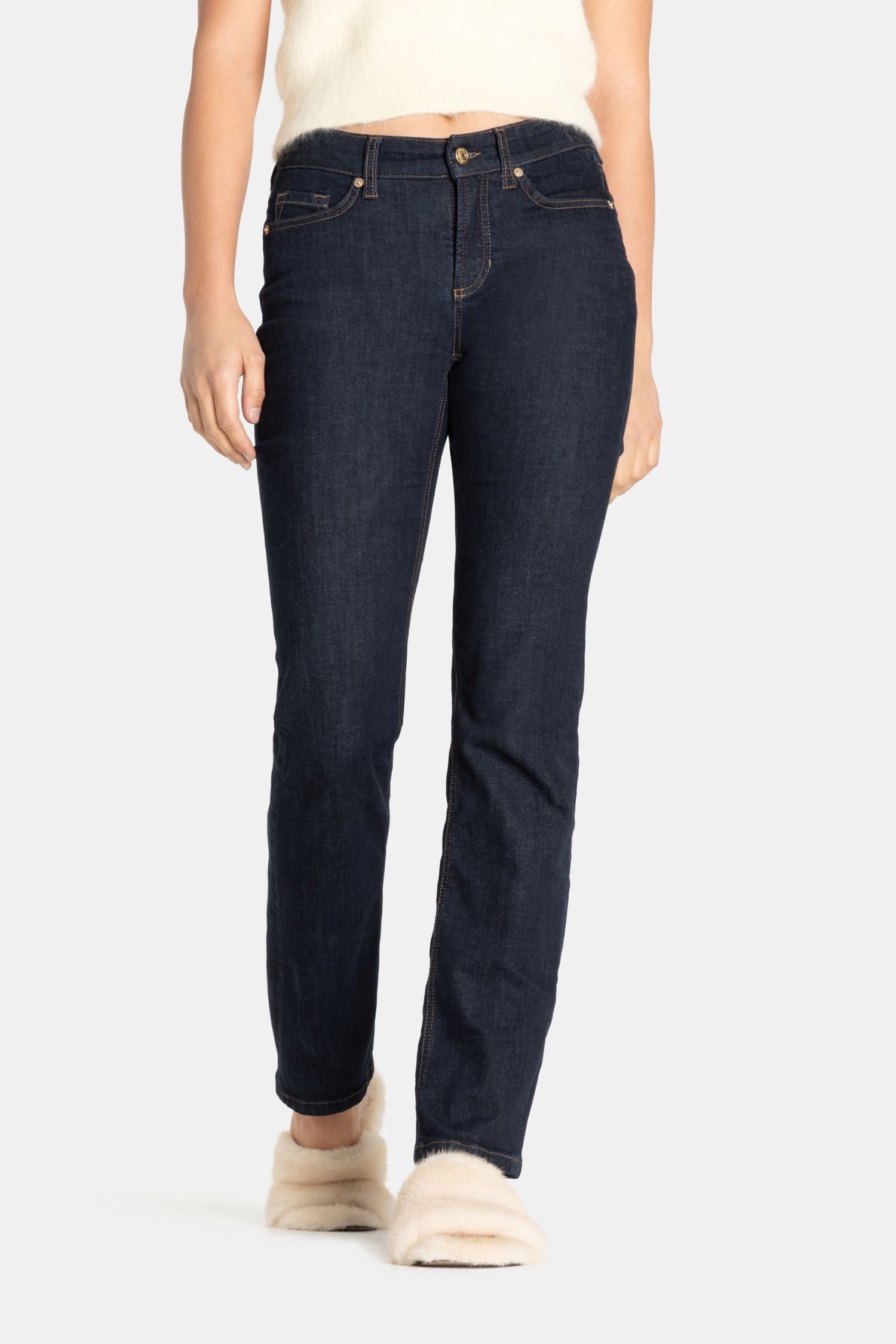 Front view of Cambio Piper Slim Fit Long Jeans - Style 0039A17J modern rinse