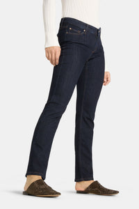 Side view of Cambio Piper Slim Fit Long Jeans - Style 0039A17J in modern rinsed
