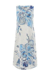 Front view of Dolcezza Blue Floral Linen Dress - Style 26654