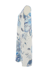 Side view of Dolcezza Blue Floral Linen Dress - Style 26654