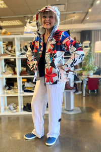 Hood up outfit view of Dolcezza Bomber Hooded Rain Jacket - Style 26862