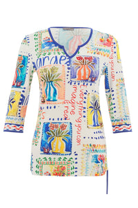 Front view of Dolcezza "My Handmade Garden" 3/4 Sleeve Top - Style 26620