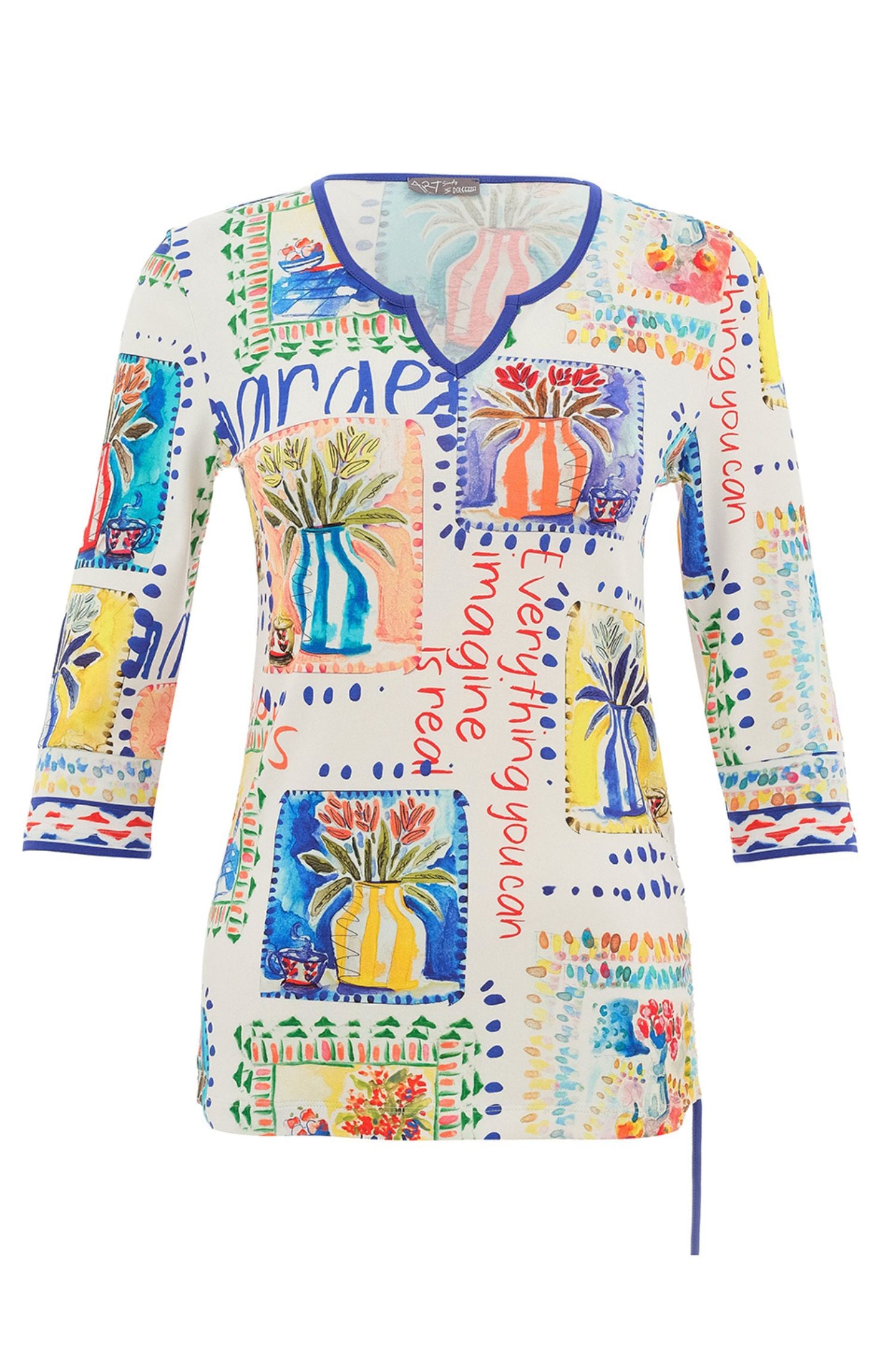 Front view of Dolcezza "My Handmade Garden" 3/4 Sleeve Top - Style 26620