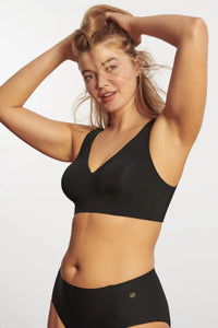 With panty view of Evelyn & Bobbie Evelyn Wire-Free Bra in black