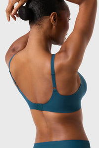 Back view of Evelyn and Bobbie Beyond Wirefree Bra in deep tide