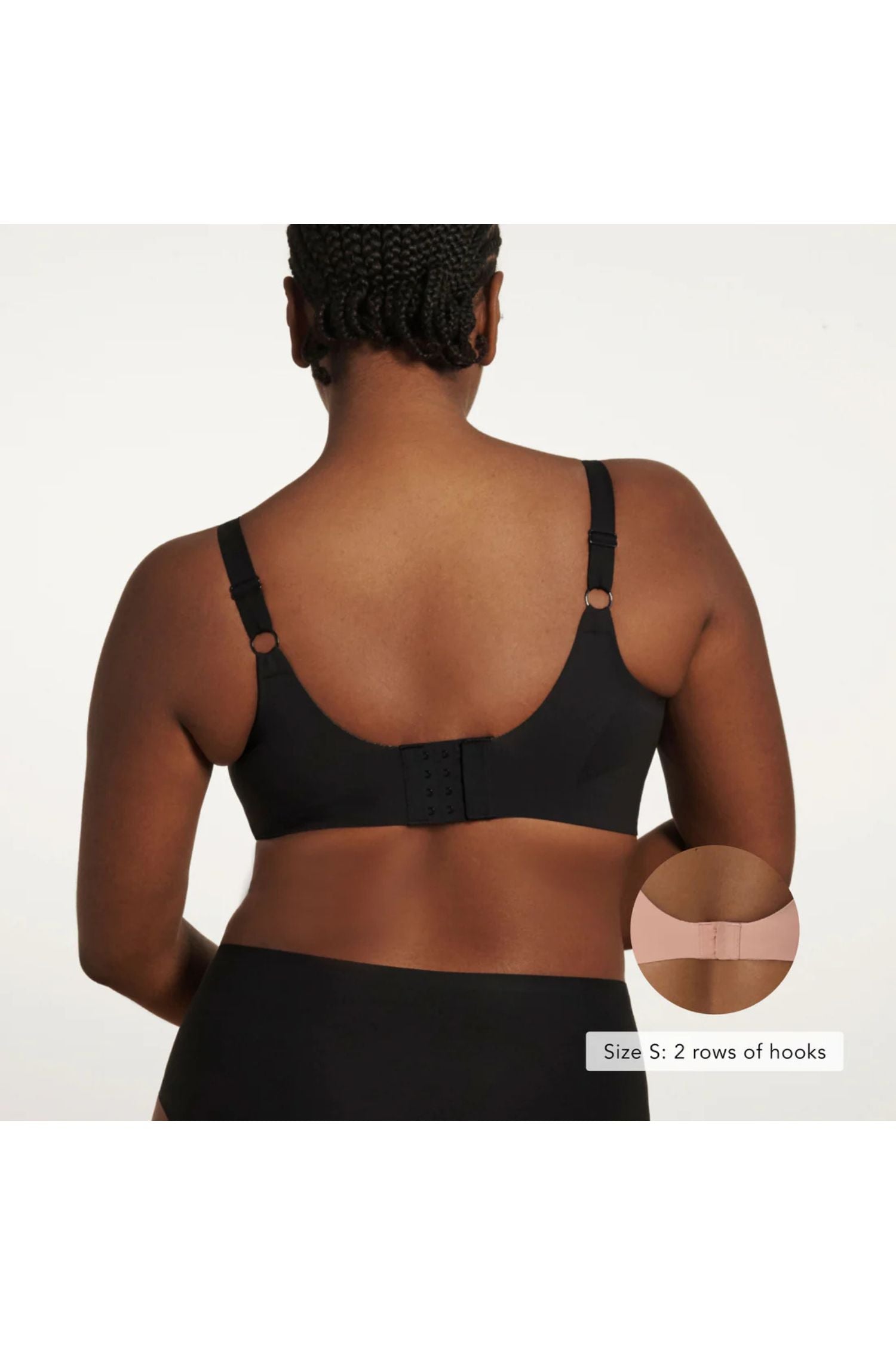 Back view of Evelyn and Bobbie Beyond Wirefree Bra in black