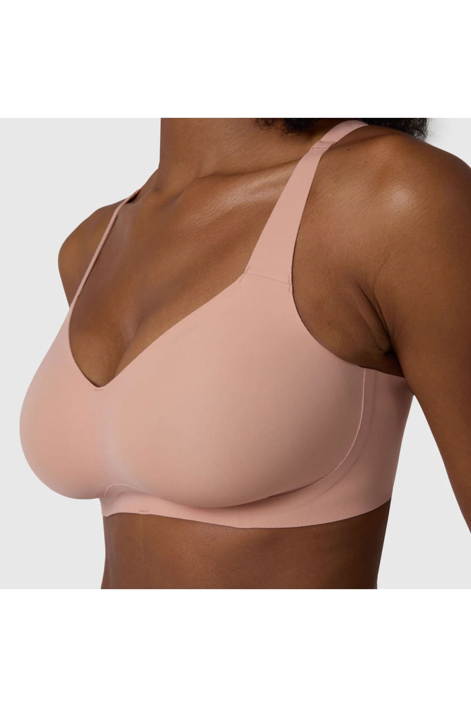 Closeupside view of Evelyn and Bobbie Beyond Wirefree Bra in himalayan salt