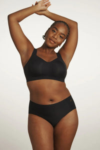 Front bra and panty view of Evelyn and Bobbie Beyond Wirefree Bra in black