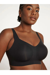 Front view of Evelyn and Bobbie Beyond Wirefree Bra in black