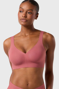 Front view of Evelyn and Bobbie Evelyn Wire-Free Bra in pink canyon
