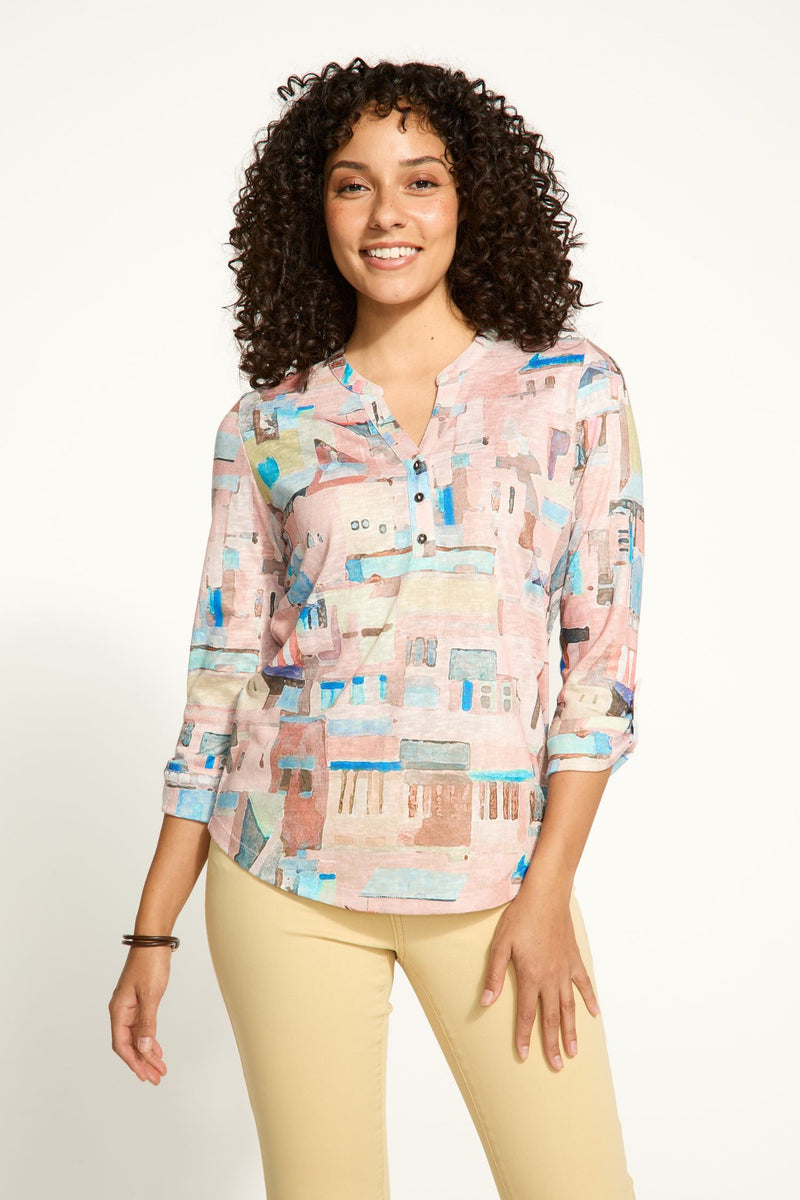 Front view of FDJ 3/4 Sleeve Henley Top - Style 3519451