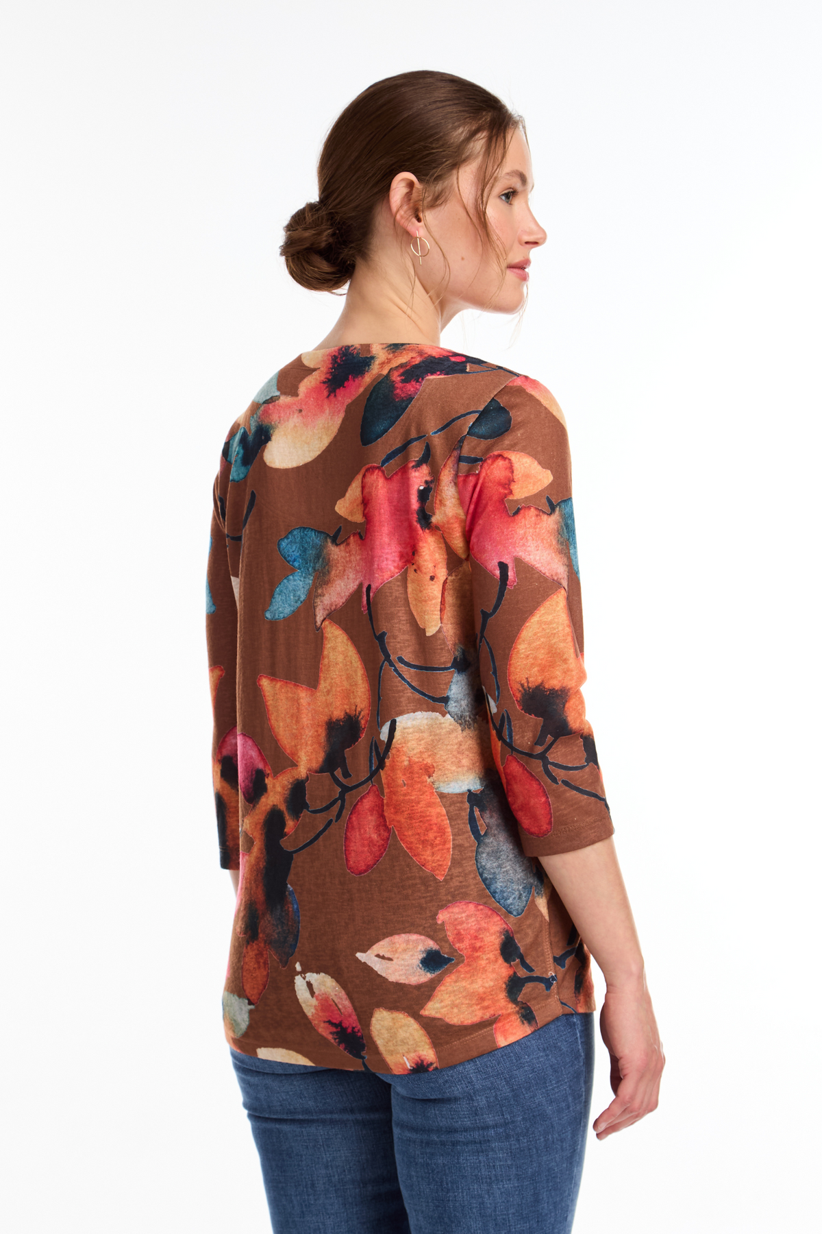 FDJ 3/4 Sleeve Notch Neck Top - Style 3459451, front3, back