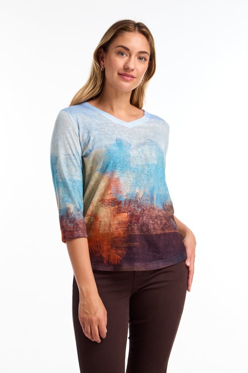 FDJ 3/4 Sleeve V-Neck Top - Style 3175451, front