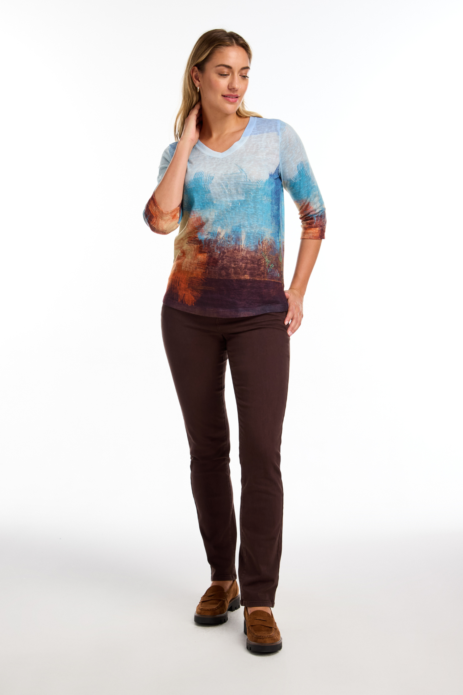 FDJ 3/4 Sleeve V-Neck Top - Style 3175451, front2