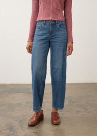 Front view of FDJ Girlfriend Barrel Ankle Jeans - Style 2795370 in med wash