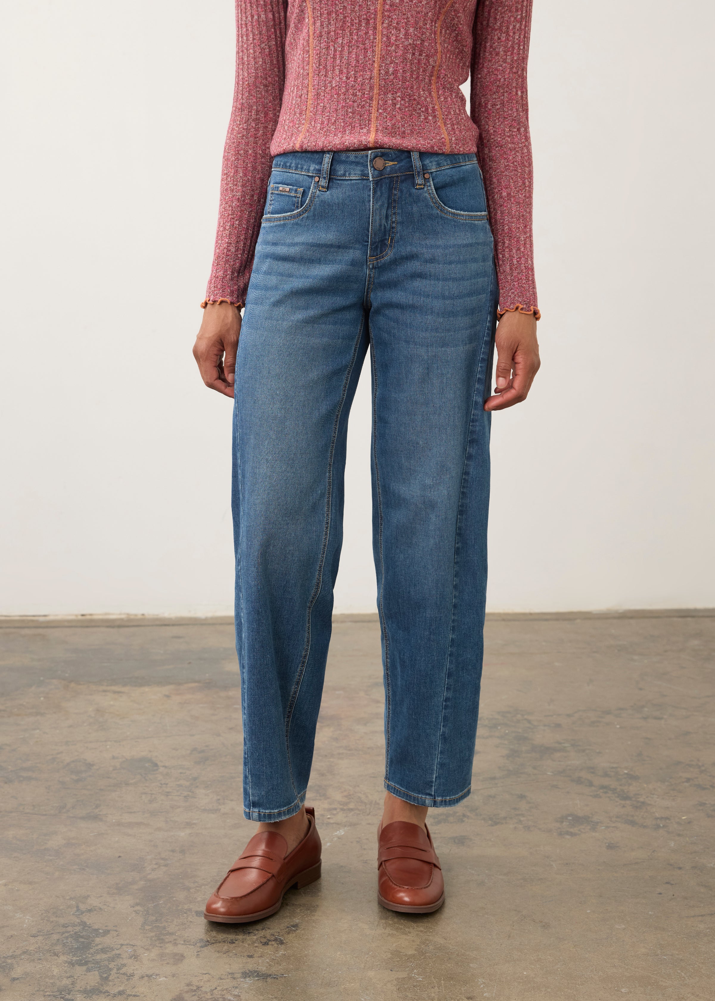 Front view of FDJ Girlfriend Barrel Ankle Jeans - Style 2795370 in med wash