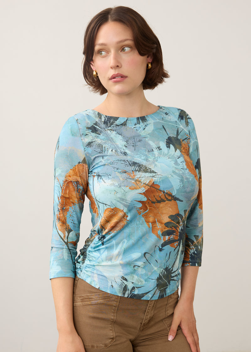Front view of FDJ Miranda 3/4 Sleeve Boatneck Top - Style 3808756
