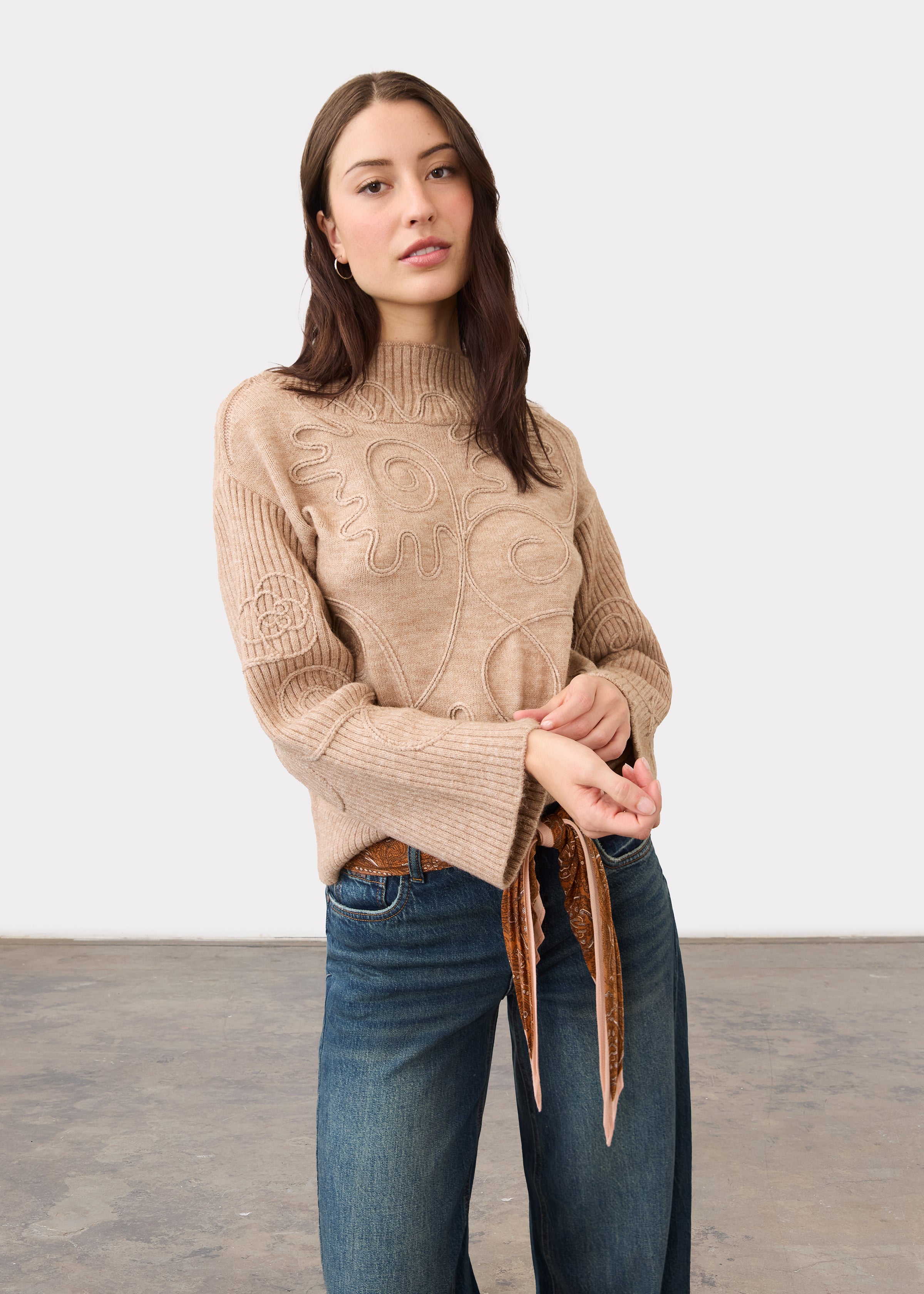 Front view o FDJ Mock Neck Sweater - Style 1023706