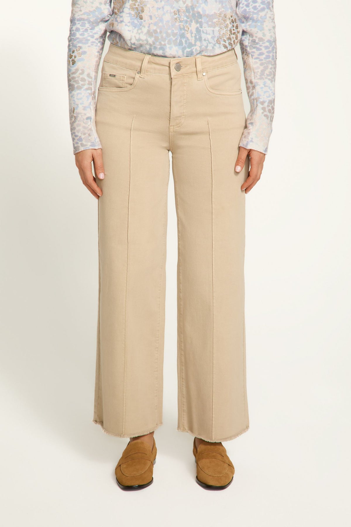 Front view of FDJ Olivia Wide Leg Ankle Pant - Style 2201511 in sandstone