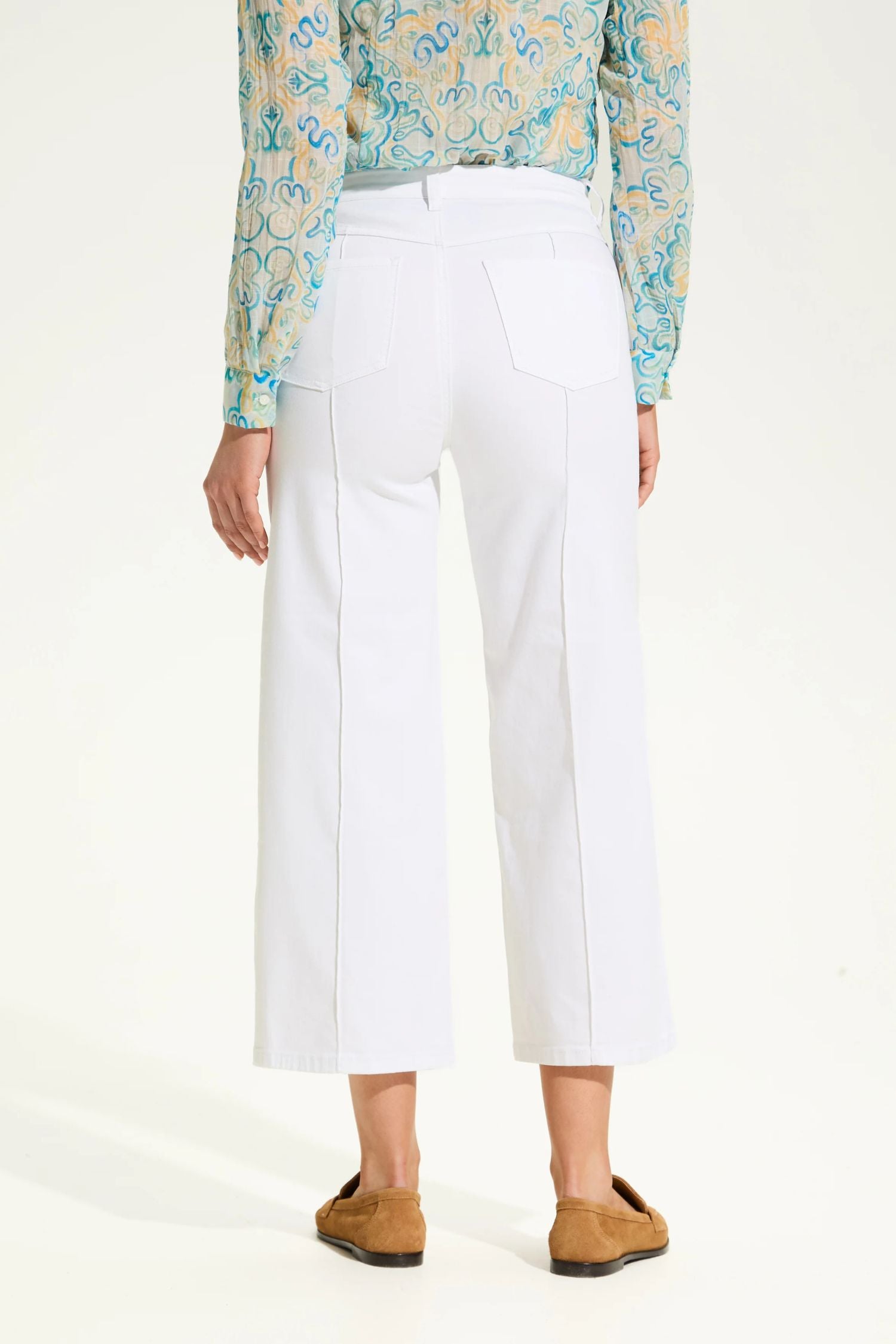 Back view of FDJ Suzanne Denim Wide Leg Crop in white