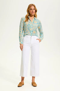 Full view of FDJ Suzanne Denim Wide Leg Crop in white