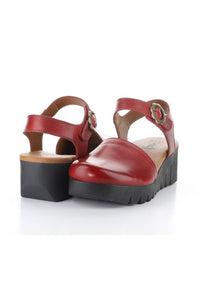 Pair view of Fly London Vizi Ankle Strap Platform Wedge Clog - Style Vizi 385 in red