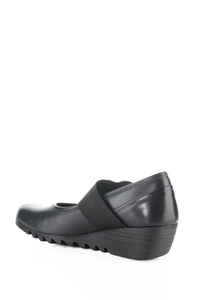 Back angle view of Fly London Wedge Pump - Style Olid in black
