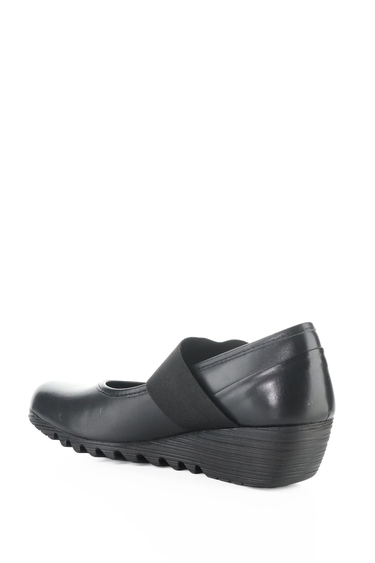 Back angle view of Fly London Wedge Pump - Style Olid in black