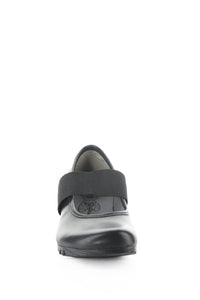 Front view of Fly London Wedge Pump - Style Olid in black