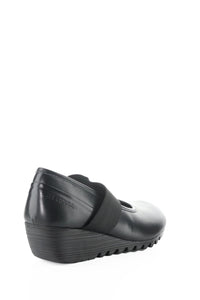 Outside back angle view of Fly London Wedge Pump - Style Olid in black