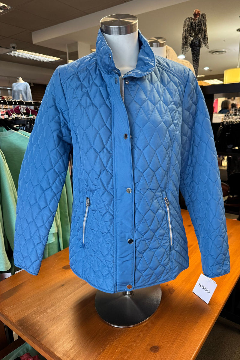 Front view of Frandsen Quilted Water Repellant Jacket - Style 243 in palace blue