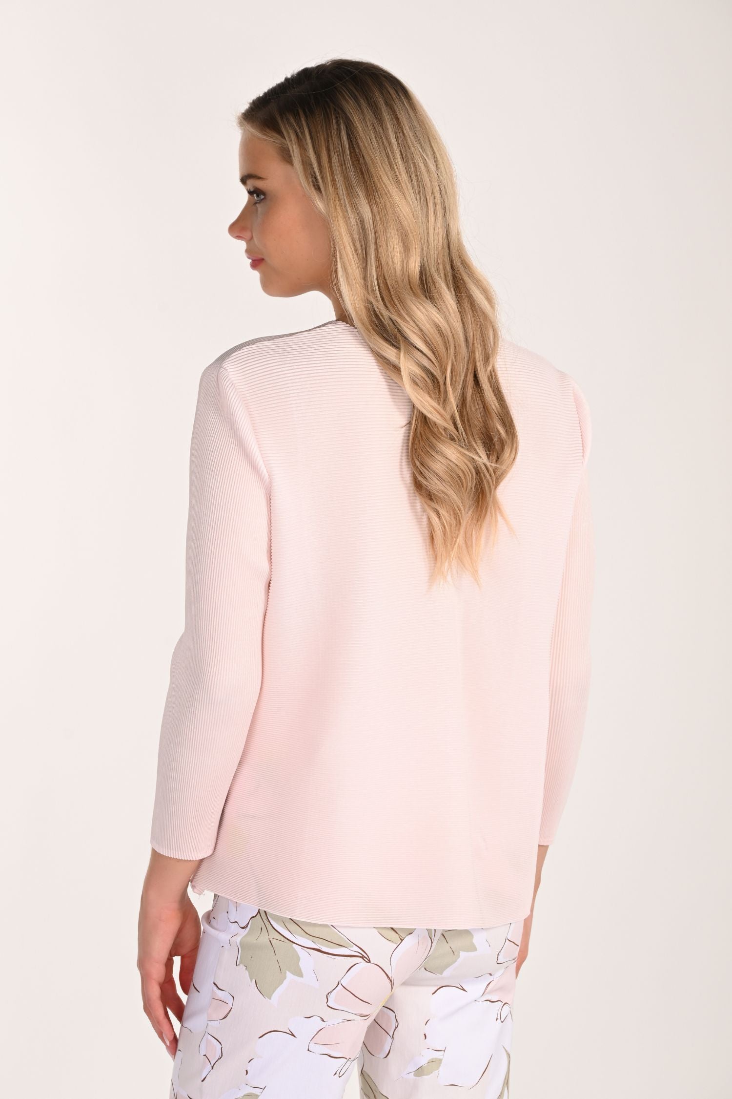 Back view of Frank Lyman Floral Appliqué Knit Cardigan - Style 266576