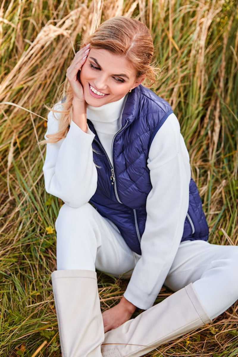 Lifestyle view of Fransden Lightweight Down Vest - Style 529 in navy