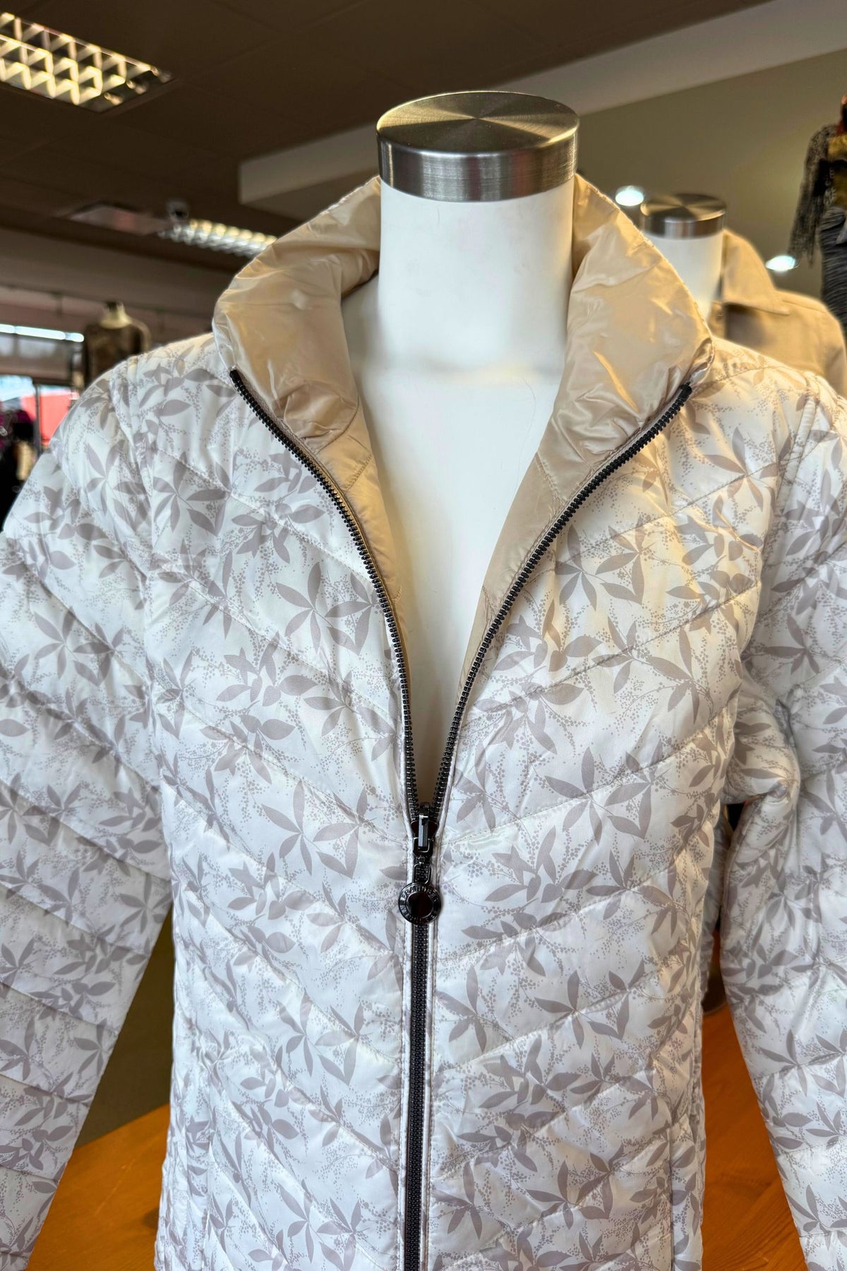 Front view of Fransden Quilted Reversible Jacket - Style 226 on botanical print side