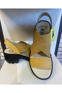 Fly London Elastic and Leather Sandal - Style TAJI, pair, bumblee yellow