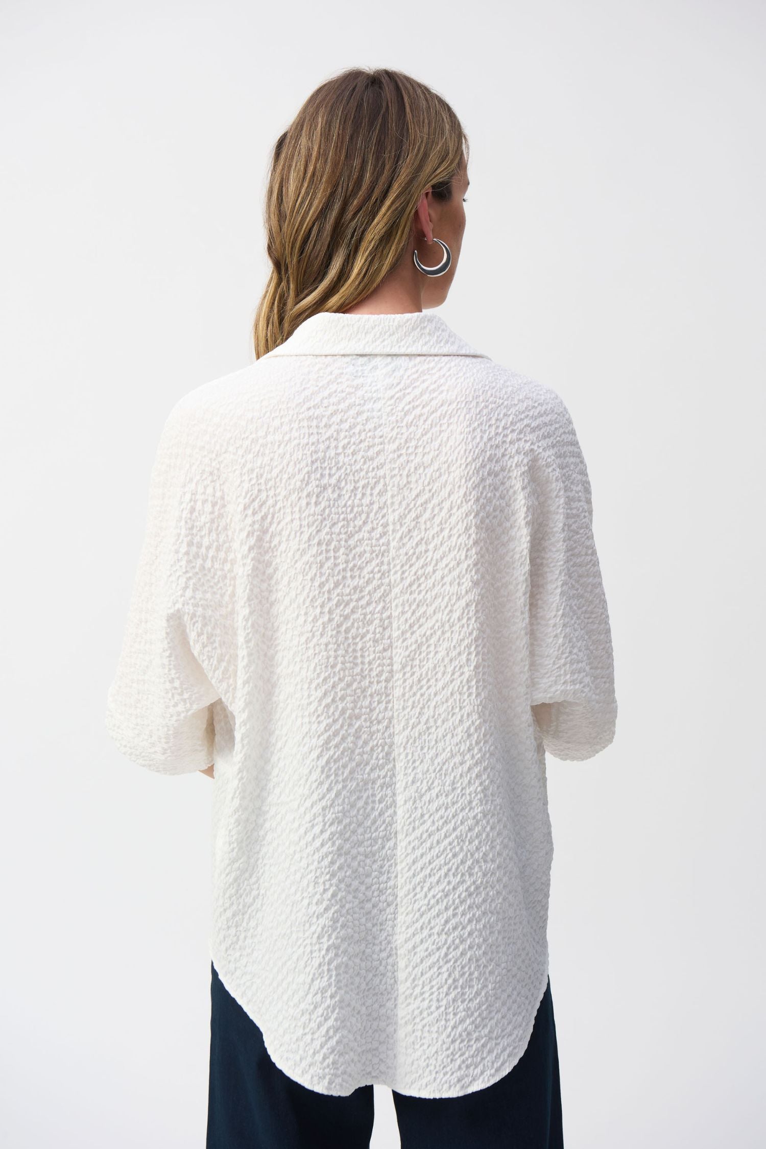 Back view of Joseph Ribkof Seersucker High-Low Top - Style 251165-WHT