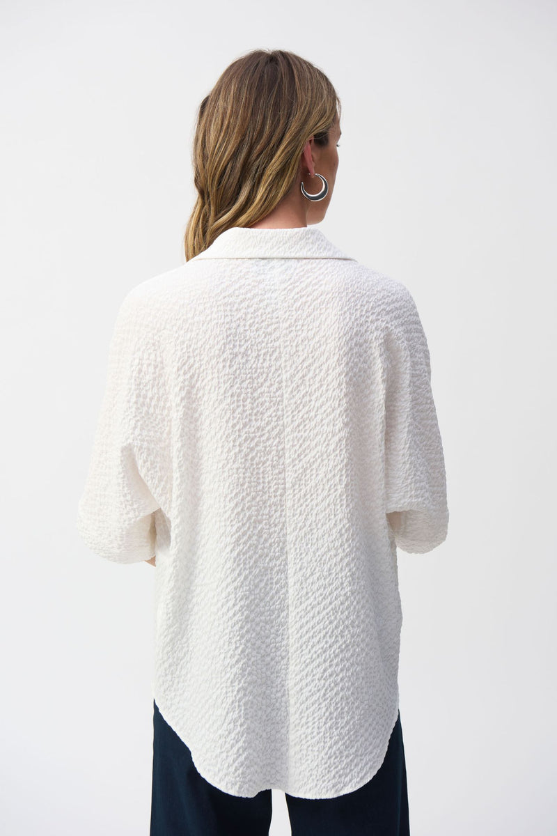 Back view of Joseph Ribkof Seersucker High-Low Top - Style 251165-WHT