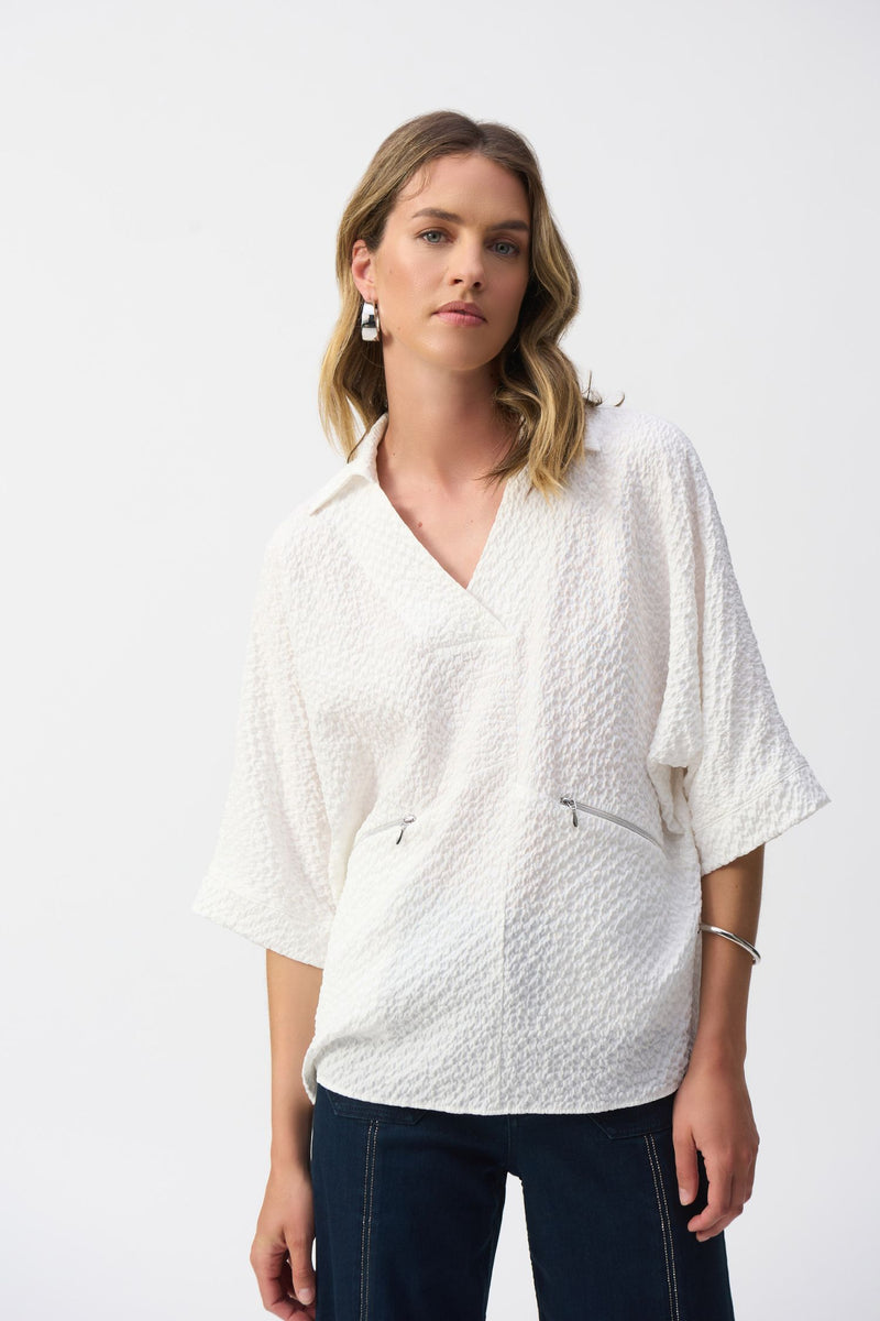 Front view of Joseph Ribkof Seersucker High-Low Top - Style 251165-WHT