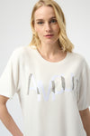Front closeup of Joseph Ribkoff Amour Knit T-Shirt with Rhinestone Detail - 254958-WW