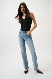 Full outfit view of Joseph Ribkoff Brooke Bootcut Jean - Style 251967 light blue denim