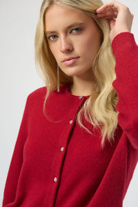 Front closeup view of Joseph Ribkoff Cashmere Button-Front Cardigan - Style 254951-DC in deep cherry