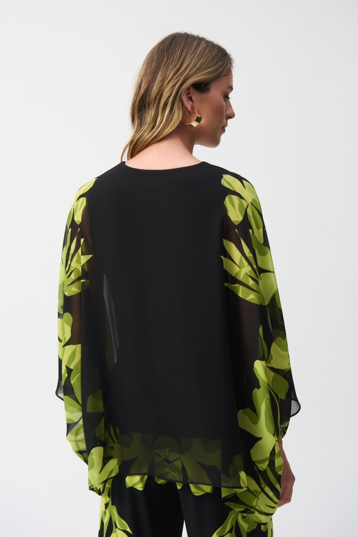 Back view of Joseph Ribkoff Chiffon And Silky Knit Floral Poncho Top - Style 251147-BLK/MULTI