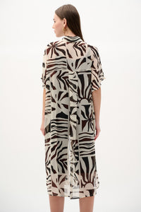 Back view of Joseph Ribkoff Chiffon Tropical Print Straight Blouse – Style 262949 in black beige