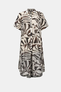Flat lay view of Joseph Ribkoff Chiffon Tropical Print Straight Blouse – Style 262949 black beige