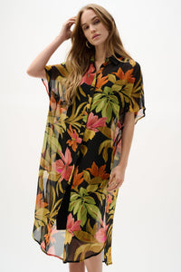 Front view of Joseph Ribkoff Chiffon Tropical Print Straight Blouse – Style 262949 black multi